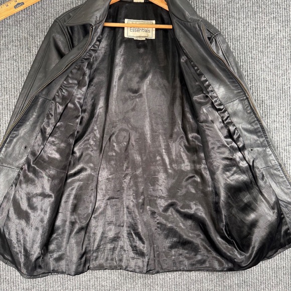 Vintage Modern Essentials M Leather Jacket Black Zip Up Collared Coat‎ 90s Y2K - Picture 7 of 8